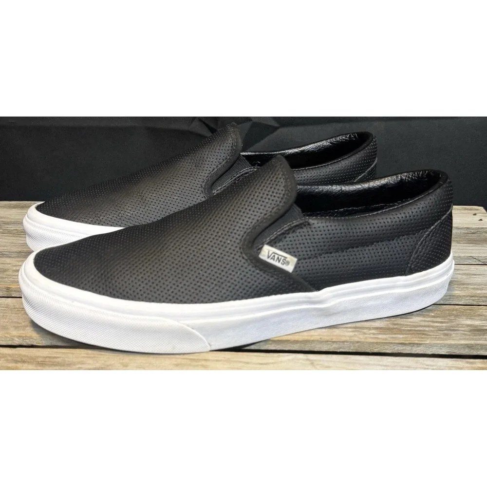 Vans Slip-On Shoes Mens Size 8 Womens 9.5 Black Perforated Skate Sneakers